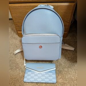 Michael Kors Light Blue Backpack and Wallet Set